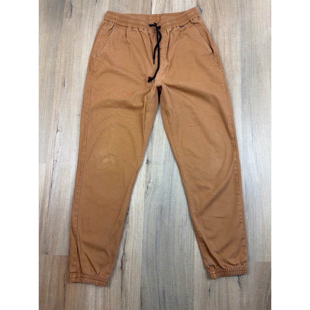 Hurley Men Brown Tan Twill Jogger Pants Elastic Waist Drawstring Small